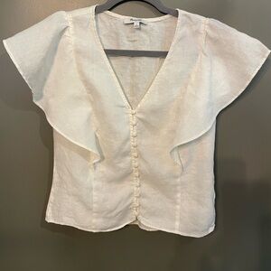 Madewell white 100% linen button up dress shirt with flowy sleeves size 4